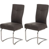 HHG - 2er-Set Esszimmerstuhl 710, Küchenstuhl Freischwinger Stuhl, Textil Wildleder-Optik grau von HHG