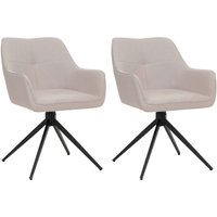 2er-Set Esszimmerstuhl HHG 983, Küchenstuhl Armlehne, drehbar Auto-Return, Stoff/Textil (270g/m²) cremeweiß von HHG