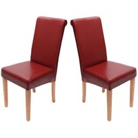HHG - 2er-Set Esszimmerstuhl Lecce ii, Leder rot, helle Beine von HHG