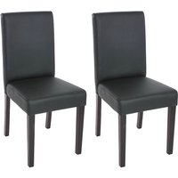 HHG - 2er-Set Esszimmerstuhl Stuhl Küchenstuhl Littau Kunstleder, schwarz matt, dunkle Beine von HHG