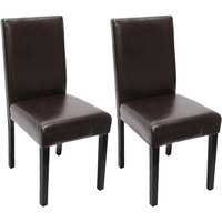 HHG - 2er-Set Esszimmerstuhl Stuhl Küchenstuhl Littau Leder, braun, dunkle Beine - brown von HHG