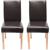 HHG - 2er-Set Esszimmerstuhl Stuhl Küchenstuhl Littau Leder, braun, helle Beine - brown von HHG