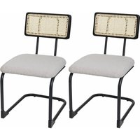 2er-Set Freischwinger-Stuhl HHG 712, Stuhl Lehnstuhl, Holz Rattan Metall Bouclé Stoff/Textil hellgrau von HHG