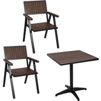2er-Set Gartenstuhl+Gartentisch HHG 861, Stuhl Tisch, Gastro Outdoor-Beschichtung, Alu Holzoptik schwarz, dunkelbraun - brown von HHG