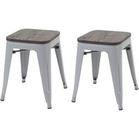 2er-Set Hocker HHG 397 inkl. Holz-Sitzfläche, Metallhocker Sitzhocker, Metall Industriedesign stapelbar grau von HHG