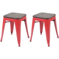 2er-Set Hocker HHG-397 inkl. Holz-Sitzfläche, Metallhocker Sitzhocker, Metall Industriedesign stapelbar rot - red von HHG