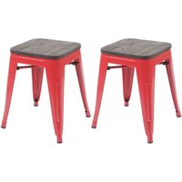 2er-Set Hocker HHG-397 inkl. Holz-Sitzfläche, Metallhocker Sitzhocker, Metall Industriedesign stapelbar rot von HHG