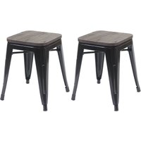 2er-Set Hocker HHG 397 inkl. Holz-Sitzfläche, Metallhocker Sitzhocker, Metall Industriedesign stapelbar schwarz - black von HHG