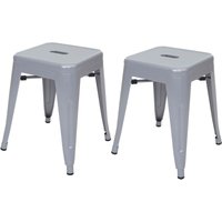 HHG - 2er-Set Hocker 804, Metallhocker Sitzhocker, Metall Industriedesign stapelbar grau - grey von HHG