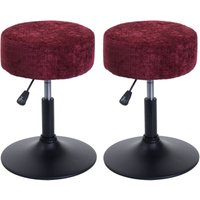 HHG - 2er-Set Hocker 883, Sitzhocker, höhenverstellbar drehbar ø 37cm Stoff Chenille (465g/m²) mvg bordeaux von HHG
