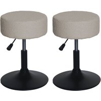 HHG - 2er-Set Hocker 888, Sitzhocker Schminkhocker, höhenverstellbar drehbar ø 37cm Stoff Bouclé 450g/m² mvg beige von HHG