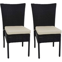 HHG - 2er-Set Poly-Rattan Stuhl 949, Balkonstuhl Gartenstuhl, stapelbar schwarz, Kissen creme von HHG