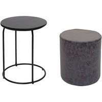 HHG - 2er-Set Sitzhocker und Beistelltisch 410, Kaffeetisch Tisch Hocker, MVG-zertifiziert mdf Metall Kunstleder schwarz - grey von HHG