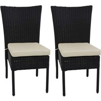 2er-Set Poly-Rattan Stuhl HHG 949, Balkonstuhl Gartenstuhl, stapelbar schwarz, Kissen creme - black von HHG