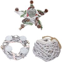3er Set Adventskranz + Windlicht + Tischkranz Stern, Weihnachtsdeko Gesteck mit Glaseinsatz von HHG