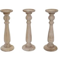 3er Set Kerzenständer HHG 444, Kerzenhalter, Shabby-Look Vintage Höhe 35cm naturbraun von HHG