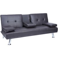 3er-Sofa HHG 179, Couch Schlafsofa Gästebett, Tassenhalter verstellbar 97x166cm Kunstleder, braun - brown von HHG