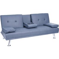 3er-Sofa HHG 179, Couch Schlafsofa Gästebett, Tassenhalter verstellbar 97x166cm Kunstleder, dunkelblau - blue von HHG