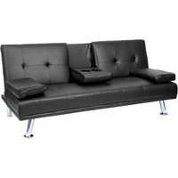 3er-Sofa HHG 179, Couch Schlafsofa Gästebett, Tassenhalter verstellbar 97x166cm Kunstleder, schwarz - black von HHG