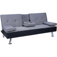 3er-Sofa HHG 179, Couch Schlafsofa Gästebett, Tassenhalter verstellbar 97x166cm Kunstleder/Textil, schwarz/hellgrau - grey von HHG