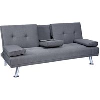 3er-Sofa HHG 179, Couch Schlafsofa Gästebett, Tassenhalter verstellbar 97x166cm Textil, dunkelgrau - grey von HHG