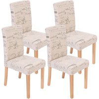 HHG - 4er-Set Esszimmerstuhl Stuhl Küchenstuhl Littau Textil mit Schriftzug, creme, helle Beine - beige von HHG