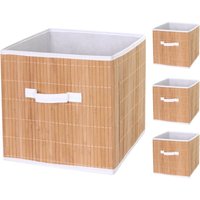 HHG - 4er-Set Faltbox 224, Korb Aufbewahrungskorb Ordnungsbox Sortierbox Aufbewahrungsbox, Bambus 32x32x32cm naturfarben - brown von HHG