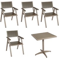 4er-Set Gartenstuhl+Gartentisch HHG 861, Stuhl Tisch, Gastro Outdoor-Beschichtung, Alu Holzoptik champagner, grau - grey von HHG
