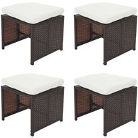 4er-Set Poly-Rattan Hocker Korfu, Gartenhocker Sitzhocker braun, Kissen creme - brown von HHG