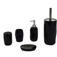5-teiliges Badset HHG 238, WC-Garnitur Badezimmerset Badaccessoires, Keramik schwarz - black von HHG
