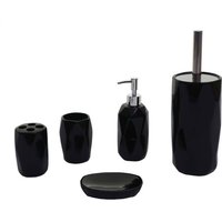 5-teiliges Badset HHG-238, WC-Garnitur Badezimmerset Badaccessoires, Keramik schwarz von HHG