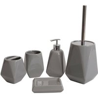 5-teiliges Badset HHG-680, WC-Garnitur Badezimmerset Badaccessoires, Keramik grau - grey von HHG