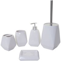 5-teiliges Badset HHG-680, WC-Garnitur Badezimmerset Badaccessoires, Keramik weiß - white von HHG