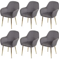 6er-Set Esszimmerstuhl HHG 240, Stuhl Küchenstuhl, Retro Design Samt grau, goldene Beine - grey von HHG