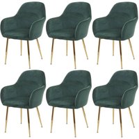 6er-Set Esszimmerstuhl HHG-240, Stuhl Küchenstuhl, Retro Design Samt grün, goldene Beine von HHG