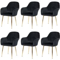 6er-Set Esszimmerstuhl HHG 240, Stuhl Küchenstuhl, Retro Design Samt schwarz, goldene Beine - black von HHG