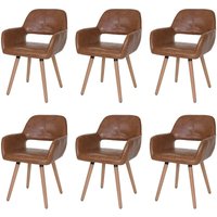 HHG - 6er-Set Esszimmerstuhl 429 ii, Stuhl Küchenstuhl, Retro 50er Jahre Design Kunstleder, Wildlederimitat, helle Beine - brown von HHG