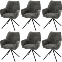 6er-Set Esszimmerstuhl HHG 494, Küchenstuhl Stuhl mit Armlehne, drehbar Auto-Position, Chenille Öko-Tex mvg dunkelgrau von HHG