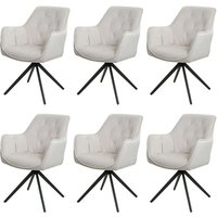 6er-Set Esszimmerstuhl HHG 503, Küchenstuhl Polsterstuhl Stuhl mit Armlehne, drehbar, Metall Stoff/Textil creme-beige von HHG