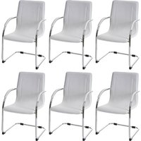 6er-Set Esszimmerstuhl Perm, Freischwinger Küchenstuhl Lehnstuhl Stuhl, Stahl weiß 6er-Set Esszimmerstuhl Perm, Freischwinger Küchenstuhl Lehnstuhl Stuhl, Stahl weiß von HHG