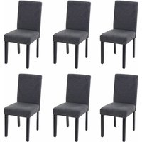 HHG - 6er-Set Esszimmerstuhl Stuhl Küchenstuhl Littau Textil, anthrazitgrau, dunkle Beine von HHG