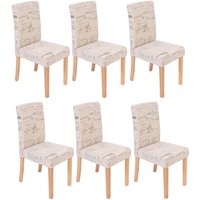 HHG - 6er-Set Esszimmerstuhl Stuhl Küchenstuhl Littau Textil mit Schriftzug, creme, helle Beine von HHG