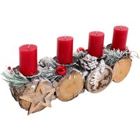 Adventsgesteck HHG 805 mit Kerzenhalter, Adventskranz Weihnachtsgesteck Holz mvg 18x40x10cm mit Kerzen Adventsgesteck HHG 805 mit Kerzenhalter, Adventskranz Weihnachtsgesteck Holz mvg 18x40x10cm mit Kerzen von HHG