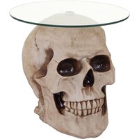 Beistelltisch Totenkopf HHG-695, Glastisch Wohnzimmertisch Couchtisch Totenschädel, Polyresin rund Ø55cm natur - beige von HHG