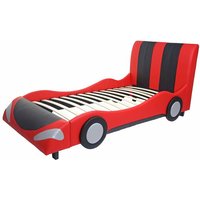 Bett HHG 054, Auto Junge Kinderbett Jugendbett, Lattenrost Kunstleder Holz 190x100cm schwarz-rot - red von HHG