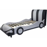 Bett HHG 054, Auto Junge Kinderbett Jugendbett, Lattenrost Kunstleder Holz 190x100cm schwarz-silber - grey von HHG