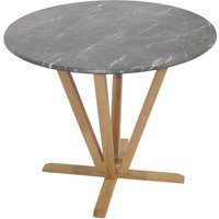 Bistrotisch HHG 655, Tisch Esstisch, Massiv-Holz hpl Laminat Melamin Ø92cm, Marmor/Stein-Optik, helles Gestell - grey von HHG