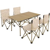 Campingset HHG-430, Tisch 4x Stuhl Klappstuhl Anglerstuhl faltbar, Metall weiß von HHG