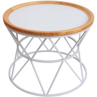 Couchtisch HHG 174, Kaffeetisch Beistelltisch Loungetisch Sofatisch Wohnzimmertisch, Metallgestell Holz Ø66cm weiß - white von HHG