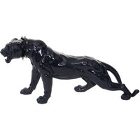 Deko Figur Panther 59cm, Polyresin Skulptur Leopard, In-/Outdoor schwarz hochglanz mit Halsband - black von HHG